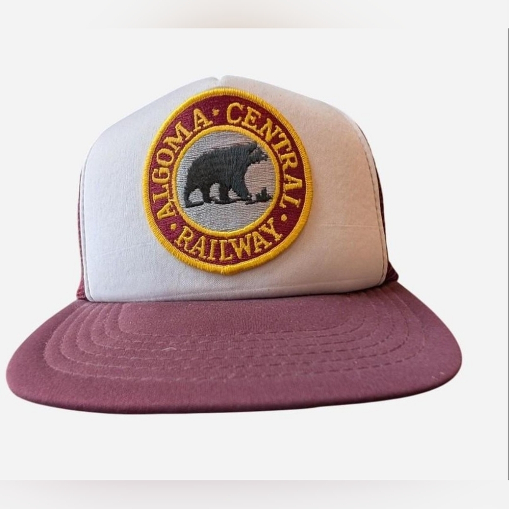Algoma Central‎ Railway Bear Vintage 90s Burgundy White Trucker Hat
